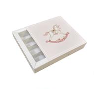 10X CAVALLINO ROSA 12x12x3.2cm Scatola Cassetto Portaconfetti BOMBONIERA 18IK