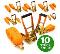 10x Cinghia Di Fissaggio 2 Pezzi Con Ganci 5000 KG / 8 M Cinghie A Ratch