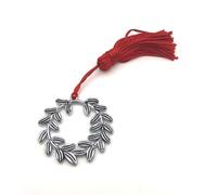 Publilancio srl 10X Ciondolo LAUREA Corona d'alloro metallo con nappina rossa BOMBONIERA 3.9X3.9 CM CIRCA Argento Unisex Neo-laureati Collana
