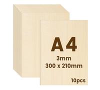 10x Compensato 3mm | Pannello Compensato per Pirografia & Taglio Laser | Legno per Modellismo di Precisione Fai da Te (A4-300x210x3mm)