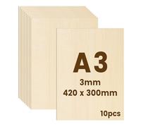 10x Compensato 3mm | Pannello Compensato per Pirografia & Taglio Laser | Legno per Modellismo di Precisione Fai da Te (A3-420x300x3mm)