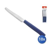 10x Confezioni Home di 6 coltelli a punta tonda con manico blu e lama seghettata