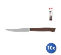 10x Confezioni Home di 6 coltelli a punta tonda con manico marrone e lama con di