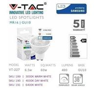 10x FARO LED 6,5W GU10 PLASTICA 50MM SMD V-TAC VT-227 SKU-191 6400K bianc freddo [EEK: A+]