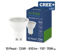 10x Lampadine LED GU10 7,5W V-TAC 610lm 110° - Equivalenti 70W [EEK: F]