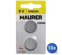 10x Maurer Batteria A Bottone Litio Cr 2032 Conf Pz 2 Volt 3