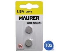 10x Maurer Batteria A Bottone Super Alcalina Lr 44 Conf Pz 2 Volt 1,5