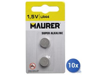 10x Maurer Batteria A Bottone Super Alcalina Lr 44 Conf Pz 2 Volt 1,5