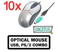 10x Mouse Ottico Usb Ps/2 Combo Digitus 800dpi Ergonomico Alta Precisione_