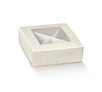 10X PELLE BIANCO 12x12x4 cm Scatola portaconfetti Finestra e Divisorio 1B8Q