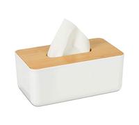10x Porta Fazzoletti con Coperchio in Bambù, per Bagno, Design Moderno, Plastica, HLP 10x23x13 cm, Bianco/Naturale