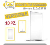 10x PORTA MESSAGGIO VERTICALE BIFACCIALE A4 210x297 locandine da banco depliant