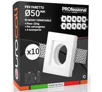 10x Portafaretti in Gesso da Incasso Controsoffitti Quadrato 100x30mm - per Faretti diam. 50mm GU10 GU5.3 colore bianco portalampada GU10 inclusi - Eurocali