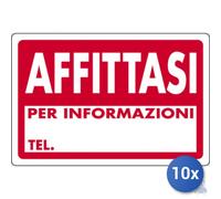 10x Pubblicentro Spa Cartello In Plastica Affittasi Cm 20 X 30
