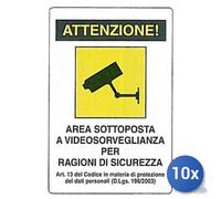 10x Pubblicentro Spa Cartello In Plastica Area Videosorvegliata Cm 20 X 30