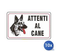 10x Pubblicentro Spa Cartello In Plastica Attenti Al Cane Cm 12 X 18