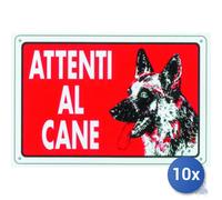 10x Pubblicentro Spa Cartello In Plastica Attenti Al Cane Cm 20 X 30