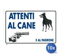 10x Pubblicentro Spa Cartello In Plastica Attenti Al Cane E Al Padrone Cm 20 X