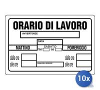 10x Pubblicentro Spa Cartello In Plastica Orario Di Lavoro Cm 20 X 30