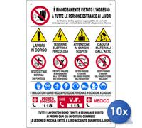10x Pubblicentro Spa Cartello In Plastica Per Cantiere 11 Simboli Cm 73X90
