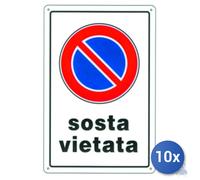 10x Pubblicentro Spa Cartello In Plastica Sosta Vietata Cm 20 X 30