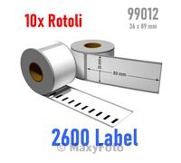 10x ROTOLI da 260 cod 99012 ETICHETTE COMPATIBILI DYMO LABELWRITER 36x89mm