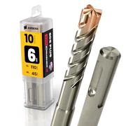 10x SDS Plus Punta a 4 tagli PGM per martello perforatore Ø 6 mm x 45 mm - AMBOSS SDS Crusher 4 - Punta per calcestruzzo HM professionale 6 x 45 - Punta per pietra, calcestruzzo armato, muratura