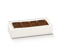 10X SETA BIANCO 14x7x3 cm Scatola Portaconfetti 4 Scomparti BOMBONIERA 18M6