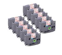 10X Tessuto Iron On Nastro for indumenti compatibile for Brother P-Touch TZe-FA231 Nero su bianco for PT-P750W PT-H110 PT-D210 PT-D600(10red-24mm)