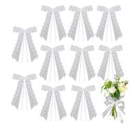 10X Wrapping Bows with Heart Design, Wedding Car Decorations Bow, White Romantic Ribbon For Women Men, Automotive Decorations