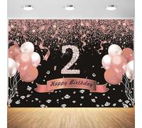 10x8ft Happy 2nd Birthday Sfondo Rosa Glitter Palloncini Nero Fotografia Sfondo Neonate Secondo Compleanno Festa di Compleanno Torta Tavolo Forniture Photo Booth Puntelli Banner