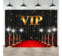 10x8ft VIP Backdrop Red Carpet Event Photography Background Black Curtain Star Catwalks Stage Film Movie Music Night Gold Banner Decorations Celebrity Activity Portrait Photo Booth Prop(7x5ft)