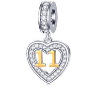 11 anni Charms di Compleanno Fit Bracciale Momenti Pandora, Oro 18k Numero 11 Ciondoli, 925 Argento Sterling 11th Anniversario Matrimonio Ciondolo Perline con CZ, Regali per Nipote/Gemelli