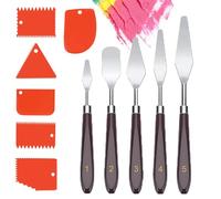 11 coltelli per pallet, 5 pezzi, set di strumenti per pittura a olio, coltello per pallet, in acciaio inox, con 6 spatole dentate per pittura a olio, gouache, pittura rupestre
