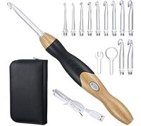 11 Dimensioni Uncinetti Luminosi Set Uncinetto Ricaricabile Ganci per Uncinetti Luminosi con Custodia Teste Intercambiabili da 2,5 Mm a 8 Mm per Forniture Artigianali (Colore Legno-Nero)