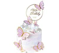 11 farfalle decorative tridimensionali per torte, cupcake, decorazione per torta di compleanno, per ragazze, festa di compleanno (rosa)