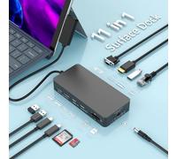 11 in 1 Microsoft Surface Dock, Surface Pro Docking Station HDMI+VGA Docking Station Triple 4K Display Studio Accessori per Surface Pro 11/10/9/8/X/7/6/5/4/3,Laptop 7/6/5/4/3/2/1,Book Laptop Go3/2/1