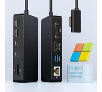 11 in 1 Surface Pro Docking Station, Microsoft Surface Dock doppio display 4K@60HZ HDMI+VGA, lettore di schede MS per Microsoft Surface Pro 11/10/9/8/X/7/6/5/4, Surface Laptop Go/7/6/5/4/3/2/1