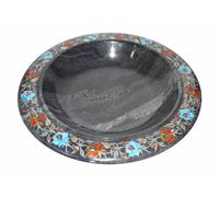 11 " Marmo Frutta Ciotola Pietre Semi Preziose Inserto Floreale Arte Lavoro Casa