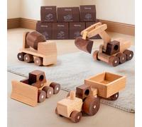 11 Modelli di Macchinine in Legno per la prima educazione e lo sviluppo dell'intelligenza, include Camion Scala, Escavatore, Rullo Stradale, Autopompa, Camion Ribaltabile, Camion Gru, Ambulanza, Auto
