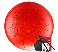 11 Note 12 Pollici Drum Della Lingua In Acciaio Da 12 Pollici, Per Campeggio, Yoga, Meditazione, Terapia Musicale, Con Tamburo Bagagliaio, 2 Bacchette, Tutorial Libro, Adesivi Note (Color : Red)
