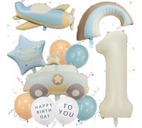 11 palloncini per 1° compleanno, per ragazzi e ragazze, palloncini in pellicola con aeroplano arcobaleno, design auto, primo compleanno, decorazione per feste per bambini