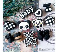 11 pezzi Accessori per scarpe serie Orsetto bianco e nero, design personalizzato alla moda, decorazione carina, con elementi classici in bianco e nero del panda, uniti al motivo scuro dell'amore, crea