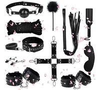 11 Pezzi In Pelle Liscia Allenamento Multifunzionale Combinazione Set, Bastone Di Piuma E Corda Tessuta A Mano - D17 (Nero)