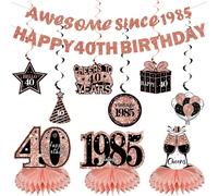 11 pezzi Kit di decorazioni per il 40°, 50°, 60°, 70° compleanno di donna, striscione di buon 40° compleanno in oro rosa, centrotavola con scritta "Fantastica dal 1985", decorazioni a spirale per fest