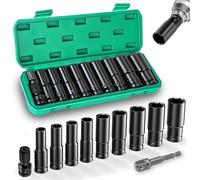 11 Pezzi Set Chiavi a Bussola 1/2, Set Bussole per Avvitatore ad Impulsi, 10-24 mm Bussole Lunghe e 2 Adattatori per Bussola, para Riparazioni Auto Cambio Gomme