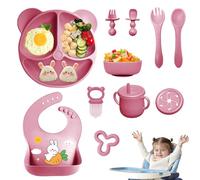 11 Pezzi Set Pappa Svezzamento, Svezzamento Set Silicone Piatto con Ventosa Piatto Ciotola Tazza Bavaglino Cucchiaio Forchetta, Set di Posate per Bambini per Lo Svezzamento e L'Alimentazione (Rosa2)