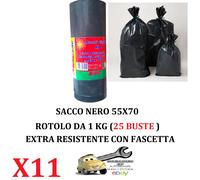 11 Rotoli da 1 Kg (Tot. 275 Buste) 55x70 Sacco immondizia NERO Extra Resistenti