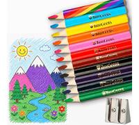 11 Short Fat Pencils Set di Matite Colorate Jumbo per Bambini, Asilo | Corte e Spesse a Triangolo per 3 ai 7 Anni, Principianti, Forma Triangolare con Temperamatite, Lunghezza a Misura di Bambino