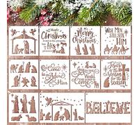 11 stencil natalizi riutilizzabili per la presepe di Gesù Stencil religiosi per tre saggi con anello aperto in metallo per dipingere su tessuto di legno, decorazione per la casa (15,2 x 15,2 cm)